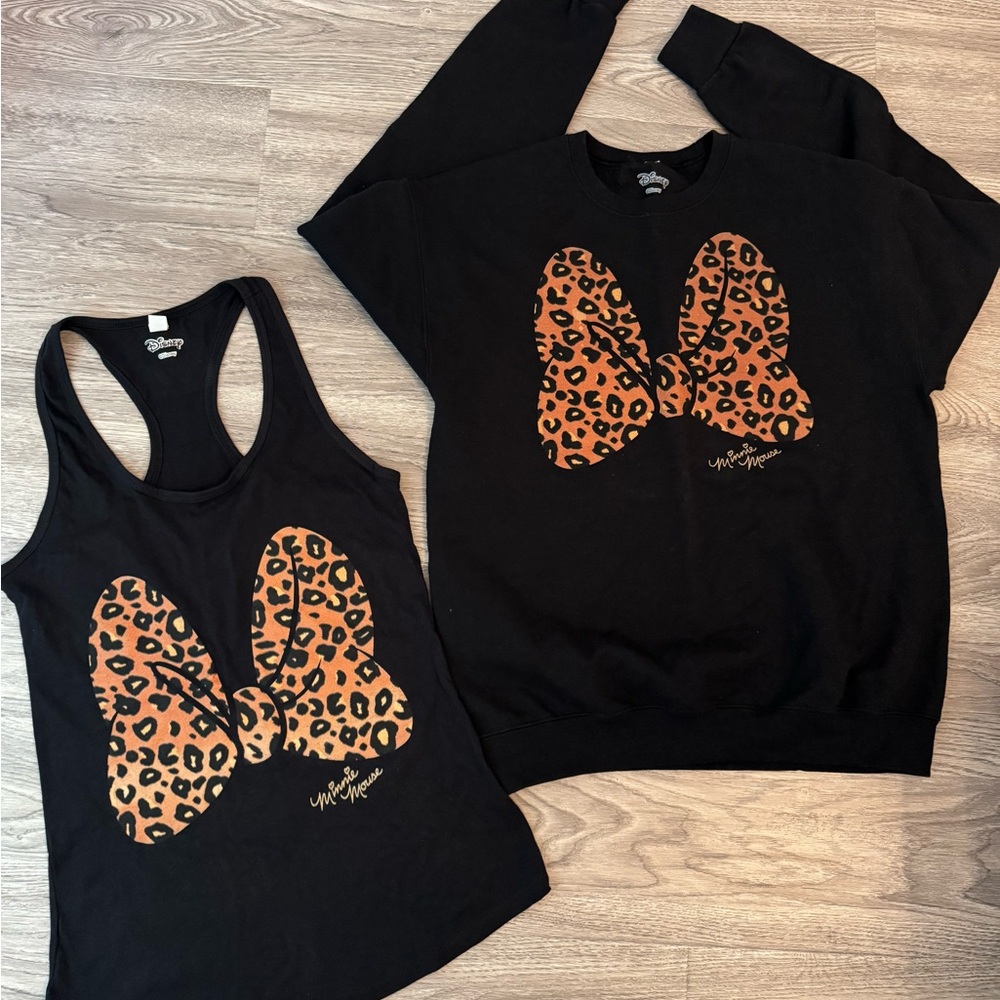 Disney Minnie Mouse Leopard bow black Sweatshirt and Tank Set